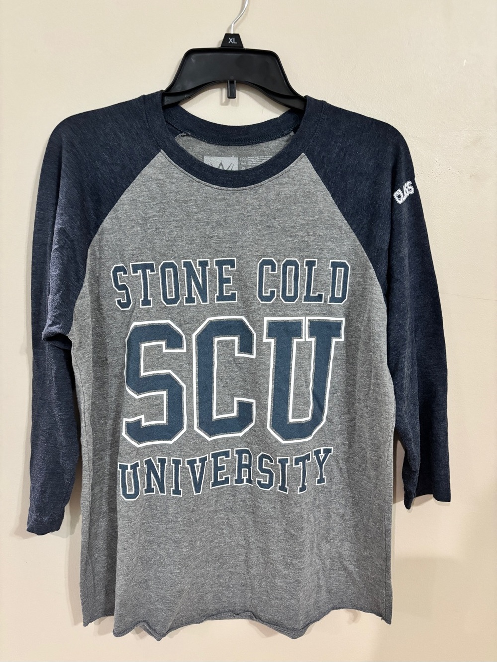 WWE Stone Cold University SCU Raglan Baseball Tee - Gray/Navy